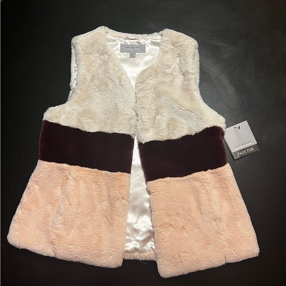 🆕 Marc New York Vest Size M White Pink Burgundy Faux Fur Satin Andrew Marc